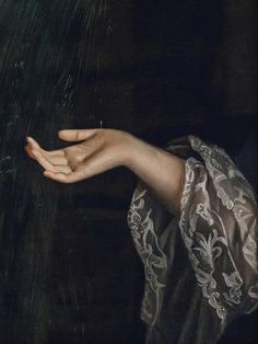 a painting of a woman's hand reaching out to the rain pouring down on her