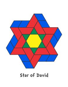 the star of david logo is shown in red, yellow and blue with an orange center