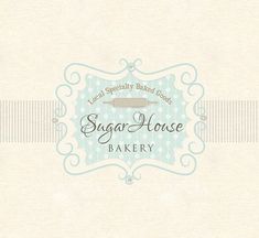 the logo for sugar house bakery is shown in blue and white stripes on a beige background