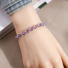 Material: Alloy Fashion Element: Ring Style: Europe and America Round Crystal Bracelet With Stones, Adjustable Purple Cubic Zirconia Jewelry, Background Purple, Willow Leaf, Silver Background, Bracelets Design, Rhinestone Fashion, Design Light, Fashion Color