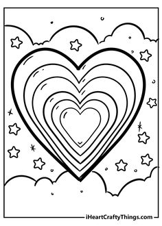 a heart with stars and clouds in the background for valentine's day coloring pages