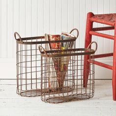 Rustic Faux Copper Wire Oval Storage Baskets (Set of 2)-Storage-Vintage Shopper Shabby Chic Toilet, Copper Basket, Galley Wall, Display Towels, Oval Basket, Chic Candles, Toilet Paper Stand, Nesting Baskets, Metal Basket