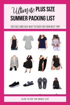 plus size summer packing list Arizona Vacation Outfits, Plus Size Travel Outfits, Beach Capsule Wardrobe, Curvy Date Night Outfit, Travel Outfit Plus Size, Plus Size Travel, Summer Packing List, Plus Size Capsule Wardrobe, Summer Packing Lists