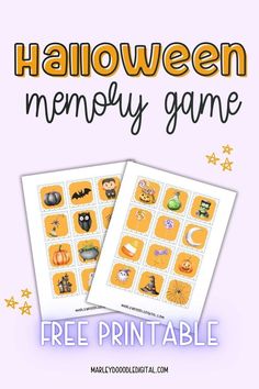 halloween memory game with free printables for kids to play on the phone or tablet