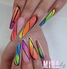 Pride Stilleto Nails, Rainbow Tapered Square Nails, Rainbow Pop Art Nails, Dope Nails, Gel Nails, Favorite Things, Design Ideas