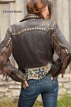 cayuse biker jacket Style Hippie Chic, Estilo Hippie, Moda Jeans, Western Wear For Women, Cowgirl Chic, Bohol, Brown Leather Jacket, Cowgirl Style, Hippie Chic