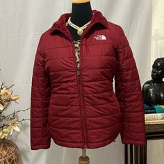 A Lot Of Things Are Happening But The Right Coat Is Still What Counts! Rich Red, Fleeced Lined, Reversible And Zipped Up With A High Collar, A Nice Look To Match The Extreme Cold! North Face Jacket, High Collar, Cold Weather, North Face, The North Face, Zip Ups, Puffer, Jackets For Women, Jackets & Coats