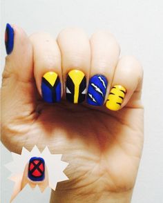 X Men Nails, Deadpool Nails Simple, Deadpool Inspired Nails, Taylor Swift Nails Eras, Deadpool Nail Art, Wolverine Inspired Makeup, Marvel Inspired Nails, Wolverine Nail Art, Deadpool And Wolverine Nails