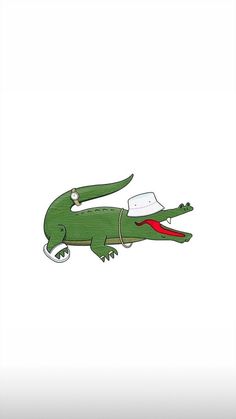 an illustration of a green alligator with a red stripe around its neck