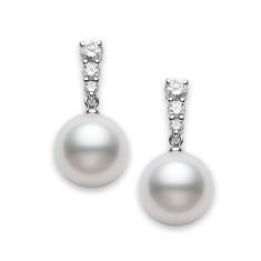 MIKIMOTO Morning Dew 1/2ctw Diamond and White South Sea Cultured Pearl Earrings in 18k White Gold Elegant White Diamond Earrings, Elegant Diamond White Akoya Pearl Diamond Earrings, Elegant Akoya Pearl Diamond Earrings, White Brilliant Cut Pearl Earrings For Formal Occasions, White Diamond Pearl Earrings For Formal Occasions, Timeless White Bridal Earrings For Formal Occasions, Timeless White Bridal Earrings For Formal Events, Elegant Akoya Pearl Diamond Earrings For Anniversary, Refined White Earrings For Formal Occasions