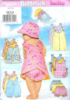 Uncut Butterick Sewing Pattern 2000s Butterick sewing pattern 5439/ 5625 Infant romper jumper bloomers and hat NB-S-M L-xl FF uncut pattern FF