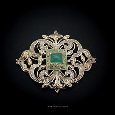 Moroccan Golden Brooch, nickel-free, handmade. Elegant Green Enamel Pin Gift, Elegant Green Enamel Pin For Gift, Elegant Handmade Bronze Brooches, Traditional Green Brooch Jewelry, Handmade Green Brooch For Formal Occasions, Handmade Green Brooches For Formal Occasions, Formal Green Handmade Brooches, Ornate Bronze Brooches For Gifts, Handmade Antique Green Brooches