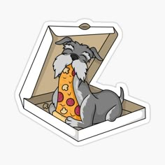 a schnauzer in a pizza box sticker