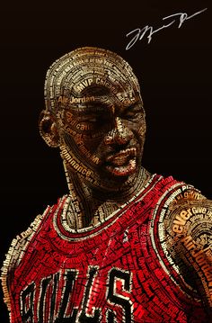 a close up of a basketball player's face with words written all over it