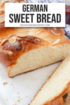 a close up of bread on a plate with the words german sweet bread above it