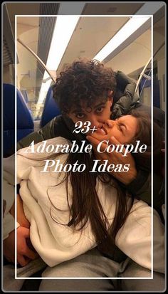 a man and woman kissing each other while sitting on an airplane with the words, 39 + adorable couple photo ideas