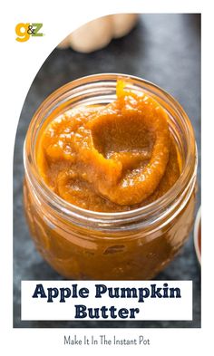 an apple pumpkin butter recipe in a glass jar