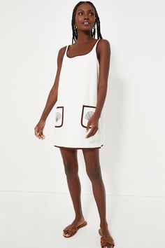 Blanc Shell Embroidered Mini Terry Dress Coverup Embroidered Shell, Terry Dress, Pickle Ball, Brown Trim, Plus And Minus, Cocktail Attire, Weekend Wear, Night Looks, Office Fashion