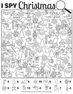 a christmas themed coloring page with the words spy christmas on it and an image of santa's sleigh