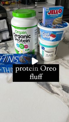 an image of protein and yogurt on the counter with text overlaying