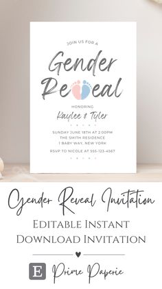 Gender Reveal Baby Footprints Invitation Gender Reveal Cards Invitations, Gender Reveal Invitation Ideas, Digital Gender Reveal, Bear Baby Shower Theme