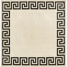 a black and white rug with an intertwined design on the bottom, in front of a beige background