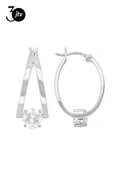 Moissanite Fire(R) 1.60ctw diamond equivalent weight round, Platineve(R) hoop earrings. Measures approximately 7/8" L x 3/8" W and have saddle backs. Actual moissanite weight is 1.36ctw. Saddle, Hoop Earrings