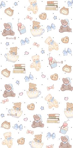 the teddy bears are all different colors and patterns on this wallpaper mural, which has been