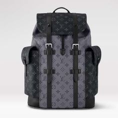 Louis Vuitton LV Unisex Christopher MM Backpack Monogram Eclipse Coated Canvas Reverse Masculine Monogram, Cm Monogram, Reverse Canvas, Hiking Pack, Silver Highlights, Louis Vuitton Purse, Lv Handbags, Cow Hide, Hermes Bags