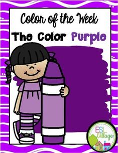 a purple and white poster with the words color of the week, the color purple