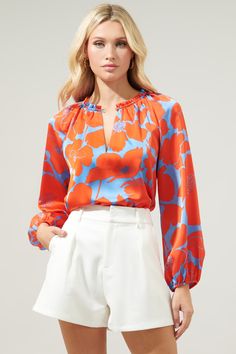 Poppy Floral Jovie Split Neck Satin Raglan Blouse – Sugarlips Floral Tops Outfit, Flower Shirt Outfit Floral Blouse, Flower Shirt Outfit, Satin Printed Shirt, Floral Tops For Women, Satin Top Outfit, Floral Blouse Outfit, Raglan Blouse, Satin Tops