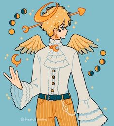 an anime character with angel wings and orange pants