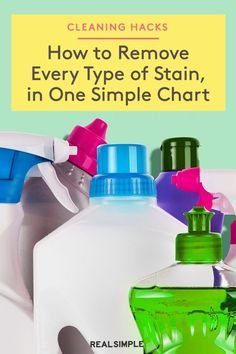 several different types of cleaning products with the title how to remove every type of stain, in one simple chart