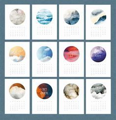 a calendar with watercolor circles on the front and back cover, all in different colors