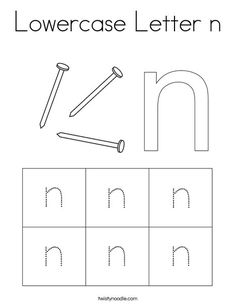 the letter n worksheet is shown with letters and numbers to be colored in