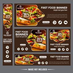 a set of banners for fast food with different foods on them and the words fast food banner