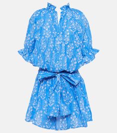 Floral cotton-blend minidress in blue - Juliet Dunn | Mytheresa