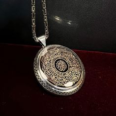 Our round medallion necklace model, specially designed with Surah al-Inshirah and Surah al-Kursi, is handmade on 925 sterling silver, customization can be made upon request, my unique necklace design, Muslim gift jewelery Islamic necklace, birthday, Valentine's Day, special day gifts for your loved ones, spouse  PRODUCT DESCRIPTIONS      Sent from a small business in TURKEY.    * Materials: 925k Sterling Silver. * Adjustable. * Customizable. PRODUCT DETAILS * Made to order. * Certified 925 sterl Traditional Engraved Medallion Necklace With Round Pendant, Traditional Round Medallion Necklace As Gift, Traditional Round Medallion Necklace Engraved, Traditional Round Engraved Medallion Necklace, Traditional Engraved Round Medallion Necklace, Traditional Engraved Medallion Necklace For Gift, Traditional Engraved Medallion Necklace Gift, Surah Inshirah, Islamic Necklace