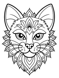 a coloring page with an image of a cat's face