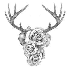 a deer's head with antlers and roses on it