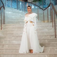 فاطمة حسام - Fatma Husam on Instagram: “✨ Do you feel awkward when you wear white to occasions? (my dress is from @hijabfashioniconzh, photo by @menna_nabil)” Jumpsuit Wedding Dress, Wedding Dress With Detachable Train, Hijabi Mode, Dress With Detachable Train, Hijab Stile, Jumpsuit Wedding