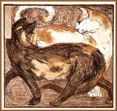 a drawing of two cats playing with each other