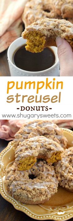 pumpkin streuse donuts with cinnamon glaze on top