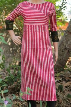 For striped clothes Striped Kurta Designs Women, Stripes Kurti Designs Latest, Striped Kurti Design, Striped Kurta, Striped Clothes, Cotton Tops Designs, Neck Patterns, Kurta Patterns