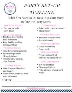 the party set - up is shown in pink and blue with text that reads what you need