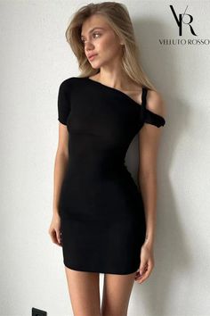 Black mini dress with open shoulder Black Mini Dress, Black Mini, Beautiful Dress, Mini Black Dress, Spring Outfit, Summer Wardrobe, Stretchy Fabric, Open Shoulder, Beautiful Dresses