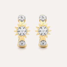 SKU# E-6277 Diamond Weight 0.05cts Earrings Length 10.50 mm Width 5.20 mm. Hinge closure Finish 14k gold plated sterling silver or in sterling silver. Avoid contact with anything containing derivatives of alcohol.