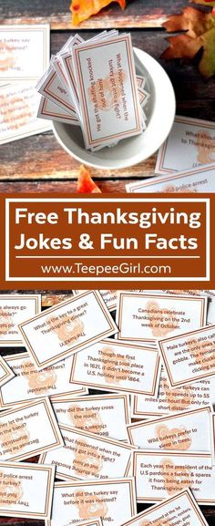 free thanksgiving jokes and fun fact cards for kids to use in the classroom or at home