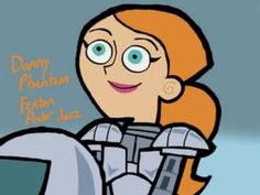 a cartoon girl with orange hair and blue eyes is holding a large object in her hands