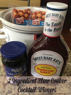 ingredients to make sweet baby meat in the crockpot and sauce on the counter